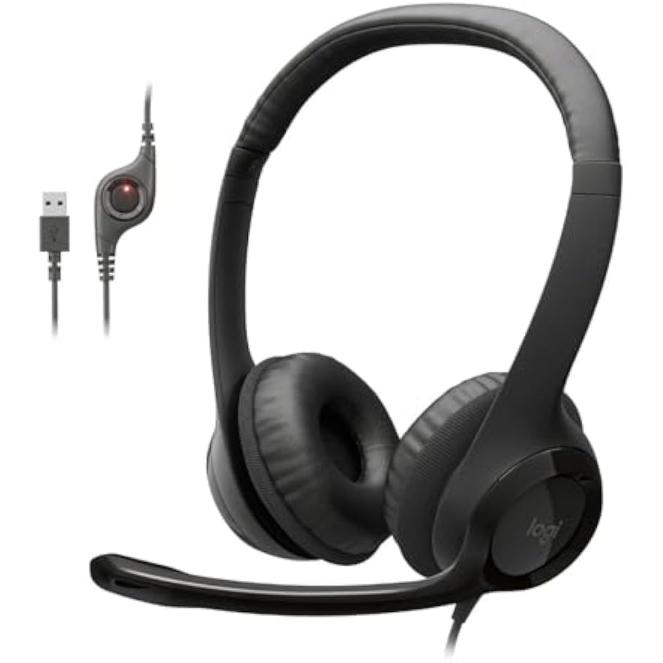 Logitech H390 black stereo wired headset with noise cancelling mic for PC, laptop, Chromebook