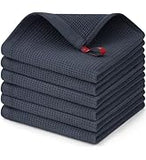 Homaxy 100% Cotton Waffle Weave Kitchen Dish Cloths, Ultra Soft Absorbent Quick Drying Dish Towels, 12 x 12 Inches, 6-Pack, Dark Grey