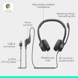 Logitech H390 black stereo wired headset with noise cancelling mic for PC, laptop, Chromebook