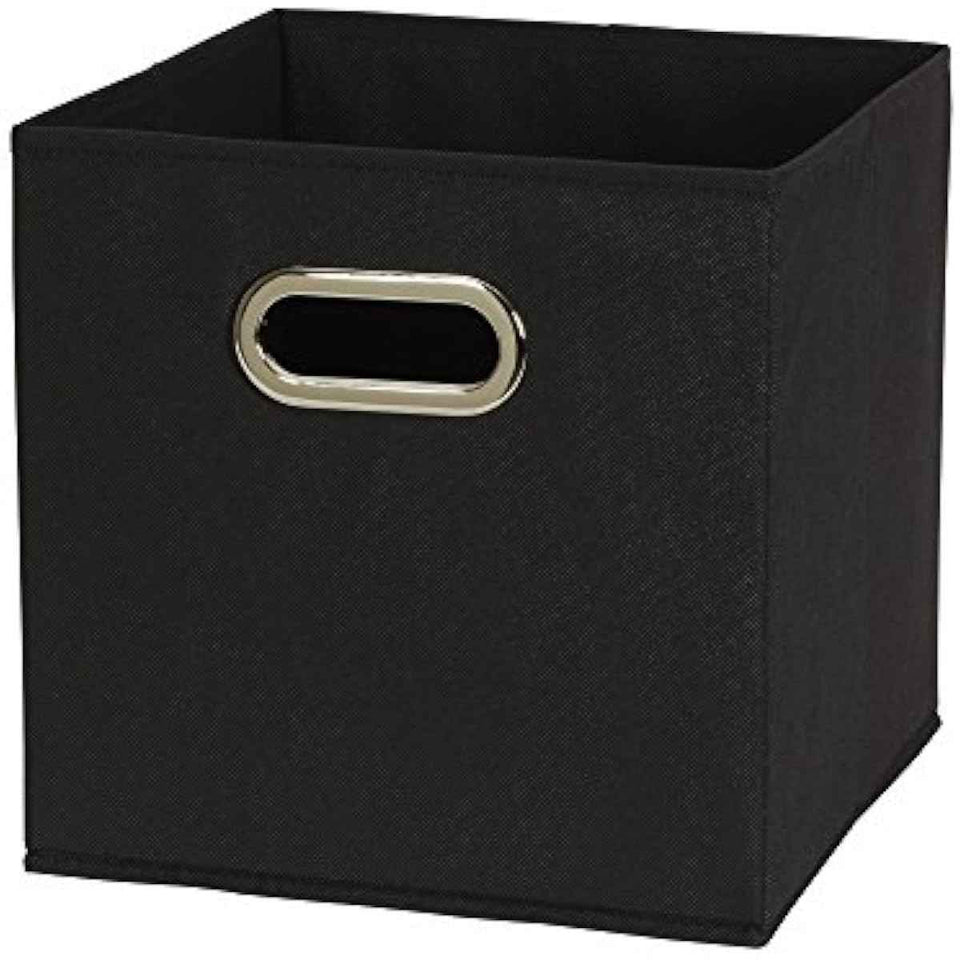 Household Essentials Foldable Fabric Storage Bins 6-Piece Set | Sturdy Chipboard Sides, Grommet Front Handle, Stackable and Foldable, Classic Black Design