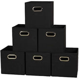 Household Essentials Foldable Fabric Storage Bins 6-Piece Set | Sturdy Chipboard Sides, Grommet Front Handle, Stackable and Foldable, Classic Black Design