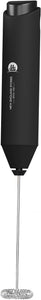 Powerful Milk Frother Wand - Mini Handheld Milk Frother with Stainless Steel Whisk - Battery-Powered Drink Mixer for Coffee, Lattes, Cappuccinos, Matcha - Coffee Enthusiasts Gift - Black