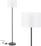 Modern Floor Lamp Simple Design with White Shade, Foot Pedal Switch, 60" Small Tall Lamps for Living Room Bedroom Office Dining Room Kitchen, Black Pole Lamp(Without Bulb)
