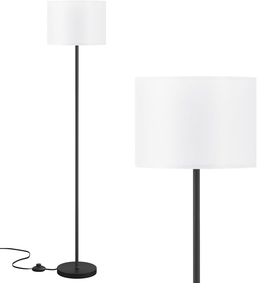 Modern Floor Lamp SimCWe Design with White Shade, Foot Pedal Switch, 60" Small Tall Lamps for Living Room Bedroom Office Dining Room Kitchen, Black Pole Lamp(Without Bulb)