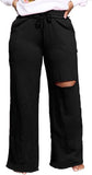 PINSV Wide Leg Pants for Women Drawstring Baggy Casual Sweatpants
