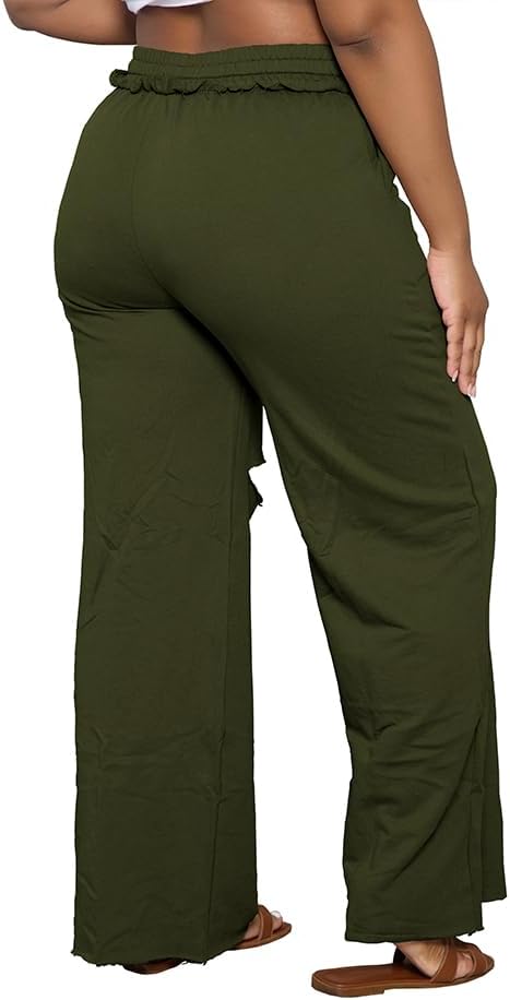 PINSV Wide Leg Pants for Women Drawstring Baggy Casual Sweatpants