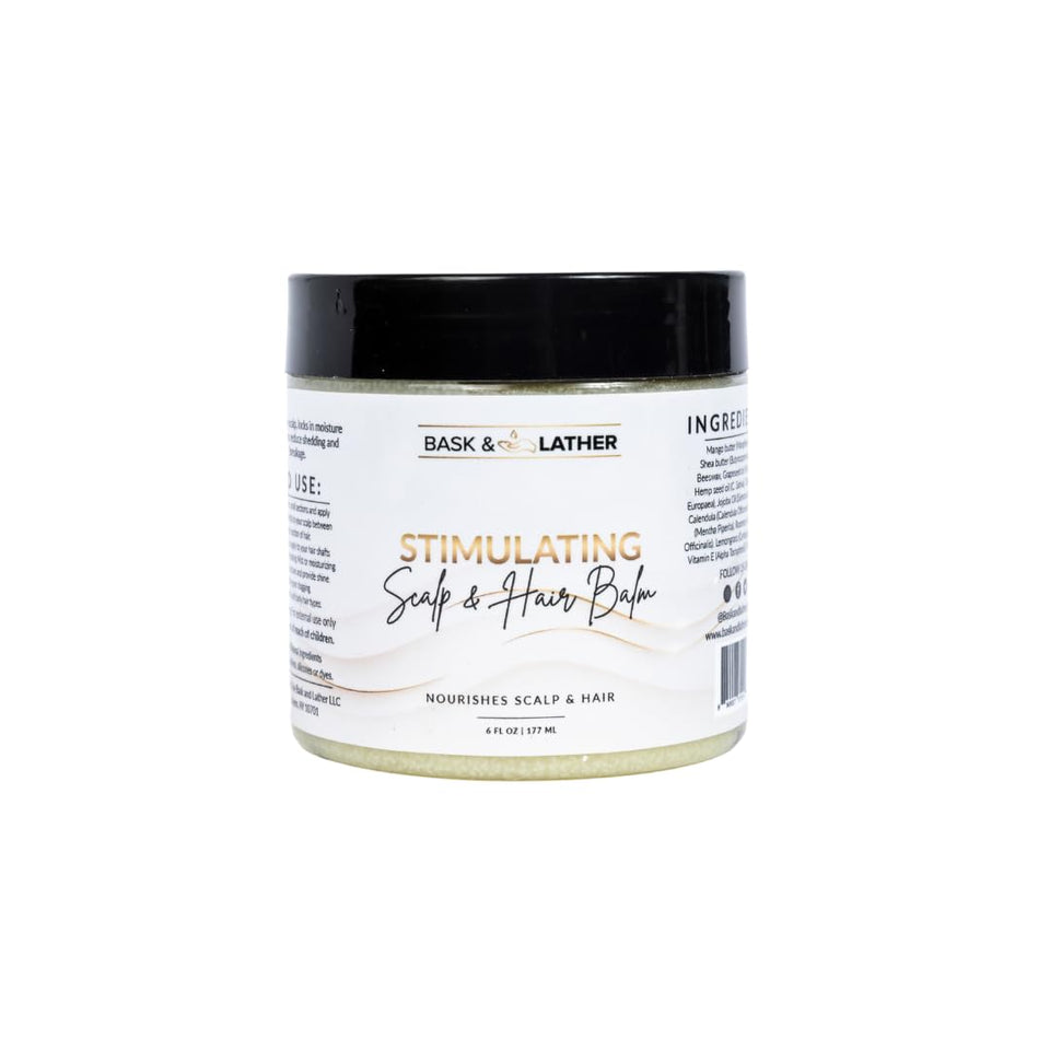 Bask & Lather Stimulating Scalp and Hair Balm for Hair Growth, Mango & Shea Butter, Nourishing Jojoba Oil, Peppermint & Rosemary Oil, Vitamin E, Scalp Care, Hair Care, Moisture, Shine & Strength, 6 oz