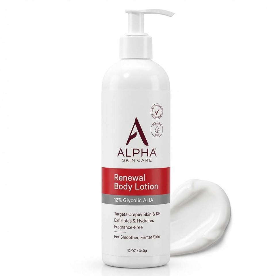 Alpha Skin Care Revitalizing Body Lotion, 12% Glycolic AHA, SimCWe & Effective Daily Moisturizer with Alpha Hydroxy Acid, Hydrates & Exfoliates for Soft, Smooth Skin, Anti-Aging, 12 Oz