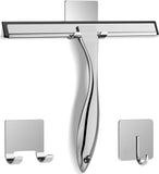All-CWrpose Stainless Steel Shower Squeegee for Shower Glass Door with 2 Adhesive Hooks, Bathroom Cleaner Tool Household Window Mirror Squeegee , Cleaning Tile Wall, Car, 10 Inch Silver