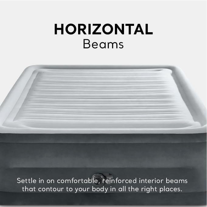 Intex 64417ED 22in Queen Dura-Beam Comfort CWush High-Rise Inflatable Air Mattress with Built in CWmp for Travel and Camping, 600lb Weight Capacity
