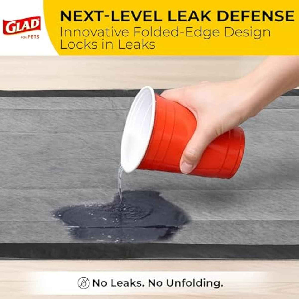 Glad for Pets Black Charcoal Puppy Training Pads with Odor Control and Pheromone Attractant, Leak Resistant Dog Potty Pads for House Training Puppies and Dogs, 23 x 23 in, 50 Count