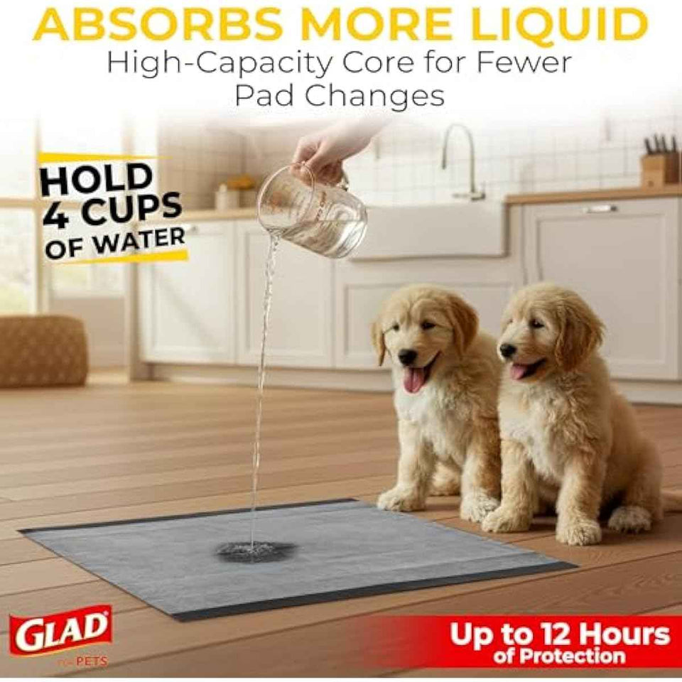 Glad for Pets Black Charcoal Puppy Training Pads with Odor Control and Pheromone Attractant, 23x23 in, 50 Count