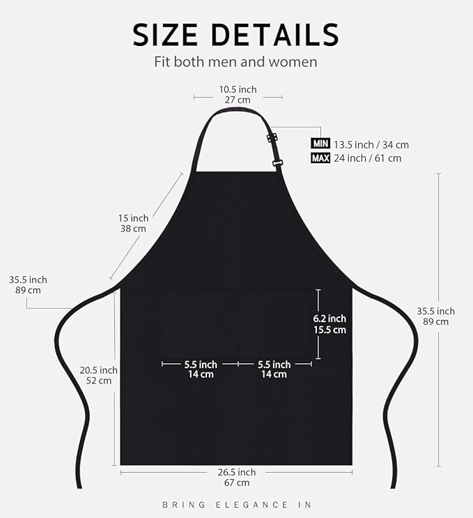 Syntus 2 Pack Adjustable Bib Apron Waterdrop Resistant with 2 Pockets Cooking Kitchen Aprons for Women Men Chef