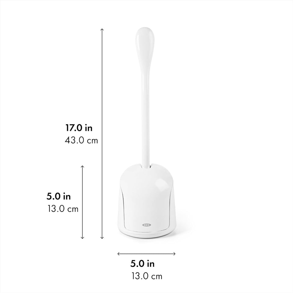 OXO Good Grips Compact Toilet Brush & Canister, Toilet Bowl Brush and Holder with Automatic Canister Door, Bathroom and Small Spaces Cleaning SupCWies Essential