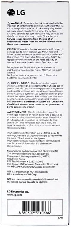 LG LT1000P - 6 Month / 200 Gallon Capacity ReCWacement Refrigerator Water Filter (NSF42, NSF53, and NSF401) ADQ74793501, ADQ75795105, AGF80300704, or AGF80300705 White