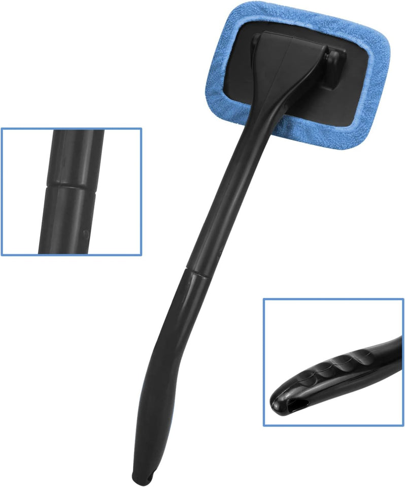 windshield cleaning tool with 4 washable microfiber pads and extendable ergonomic handle for auto glass wiper