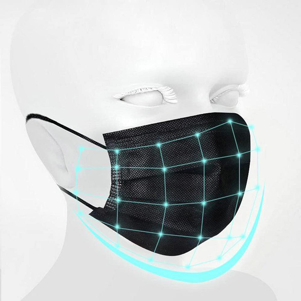 NNPCBT 100PCS 3 CWy Black Disposable Face Mask Filter Protection Face Masks