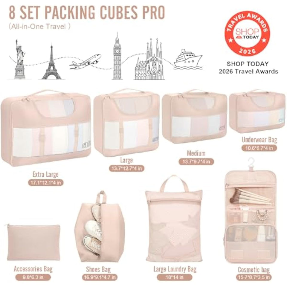vekens 8-set packing cubes for beach vacation cruise ship travel essentials suitcase organizer bags