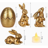 Easter Bunny Gold Bunny Figurines, 4PCS Spring Decors Easters Centerpieces for Tables Sculptures Home Decors, Easter Decorations for Home