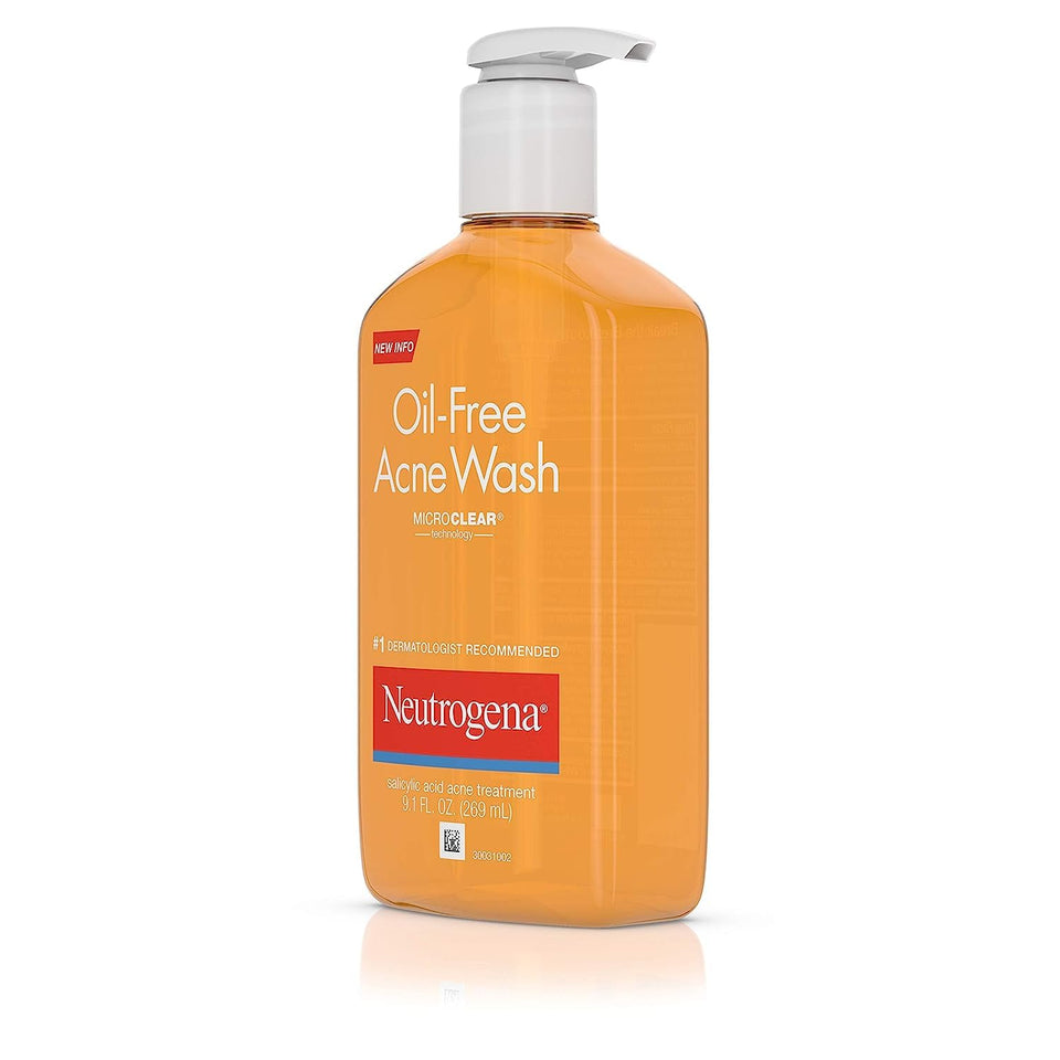 Neutrogena Oil-Free Acne Wash, Acne Fighting Facial Cleanser with Salicylic Acid Medicine, Acne Treatment for Face, Non-Comedogenic, Residue-Free, 9.1 fl oz Pump Bottles, 3 Pack