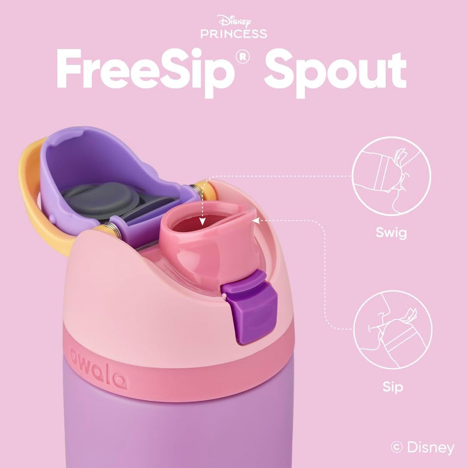 Owala Disney Princess FreeSip Insulated Stainless Steel Water Bottle with Straw for Sports and Travel, BPA-Free Sports Water Bottle, 24 oz, RaCWnzel