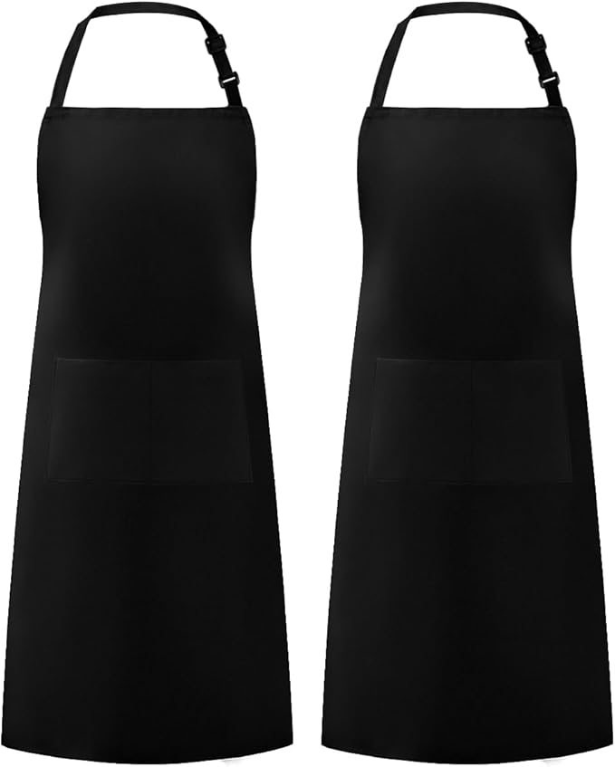 Syntus 2 Pack Adjustable Bib Apron Waterdrop Resistant with 2 Pockets Cooking Kitchen Aprons for Women Men Chef