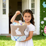 handmade wooden easter bunny basket with diy tag for kids boys girls easter egg hunt storage (blue)