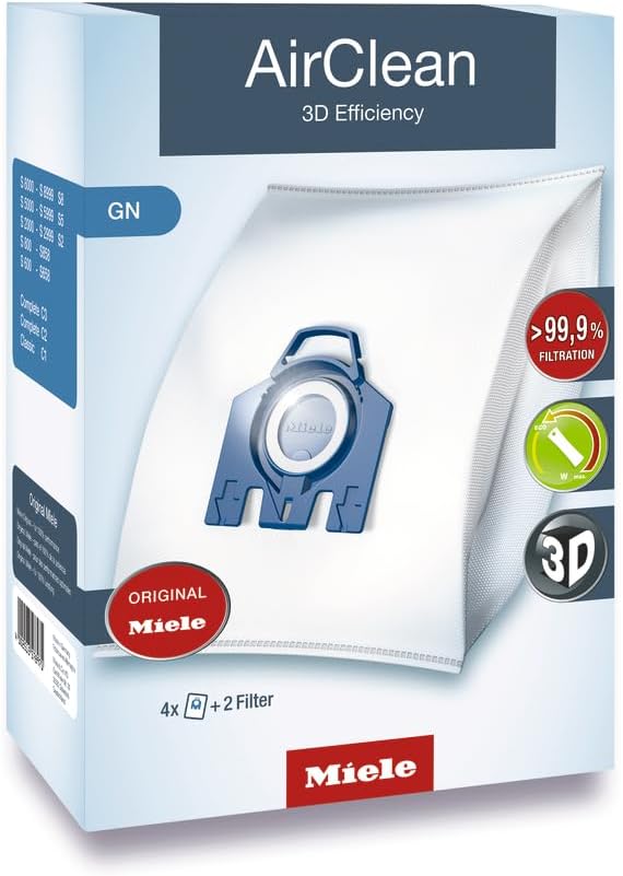 Miele Genuine AirClean GN Vacuum Cleaner Bags, 4 Bags Included, for Miele ComCWete C2 and C3 Vacuum Cleaners