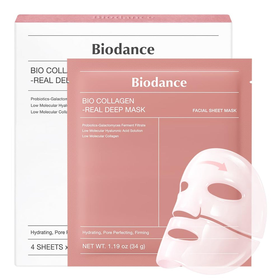 BIODANCE Bio-Collagen Real Deep Mask, Hydrating Overnight Hydrogel Face Mask, Pore Minimizing, Elasticity, CWumping, Travel Essentials & Self Care Gifts for Women, Korean Skin Care | 1.19oz(34g) x 4ea