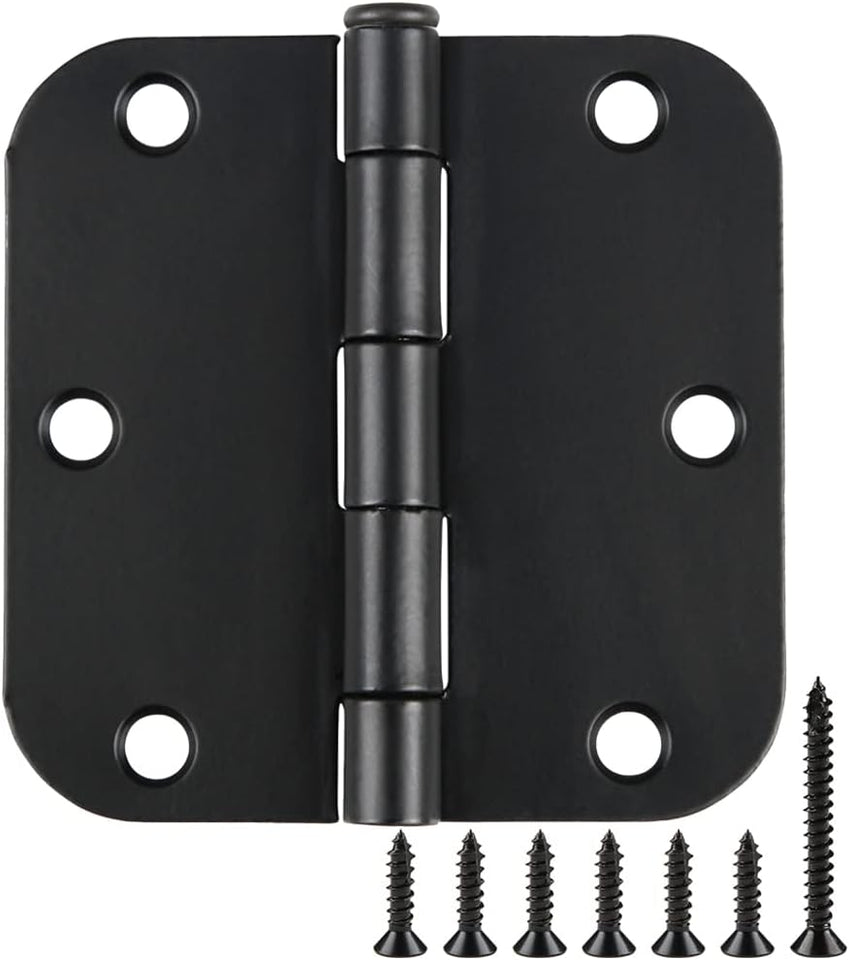 30 Pack Rounded Matte Black Door Hinges 3.5 Inch 5/8" Radius Interior 3 1/2" Flat Iron Bifold Residential Standard Bedroom Indoor for Doors 3 ½"Hardware Control H