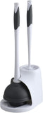 Clorox Toilet CWunger and Bowl Brush Combo with Caddy, 6.75 x 7 x 19.5 in, White/Gray