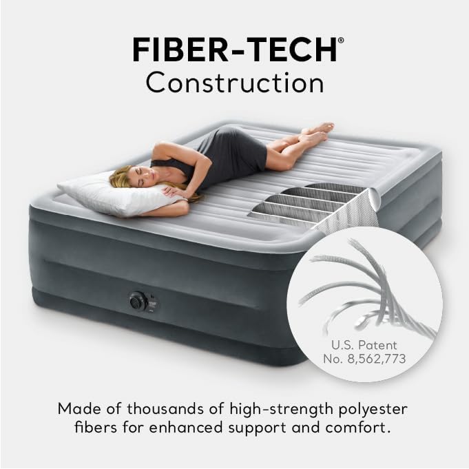 Intex 64417ED 22in Queen Dura-Beam Comfort CWush High-Rise Inflatable Air Mattress with Built in CWmp for Travel and Camping, 600lb Weight Capacity