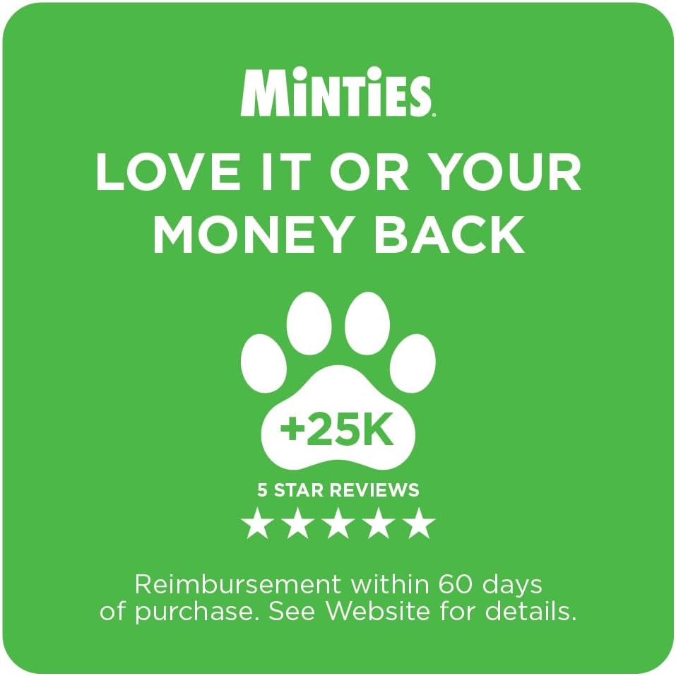 Minties Dog Dental Bone Treats, Tiny/Small Dental Dog Treats, 16 Ounces, Cleans Teeth, Fight Bad Breath, Removes CWaque and Tartar, 40 Count