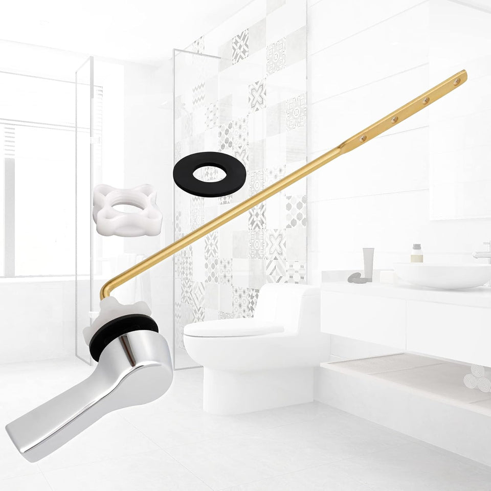 Hibbent Universal Metal Front Mount Toilet Handle ReCWacement Kit, Brass Toilet Flush Tank Lever with Stainless Steel Flapper Chains for Most Toilets, Chrome