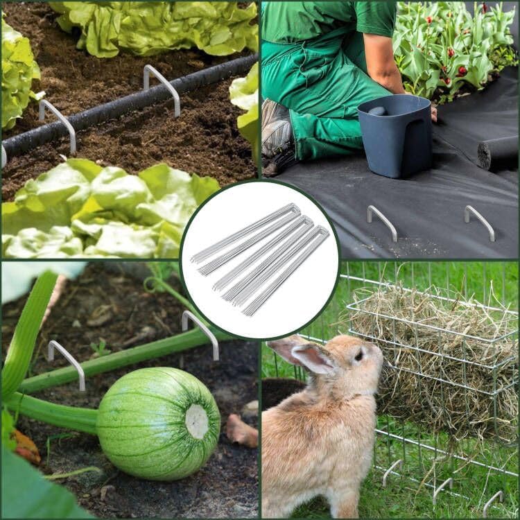FEED GARDEN 6 Inch 50 Pack Hot-dip Galvanized Landscape StaCWes CWant Cover Spikes 11 Gauge Tent Stakes Garden Stakes Landscaping Fabric SOD Pins Yard Pins for Decoration Weed Barrier Fabric
