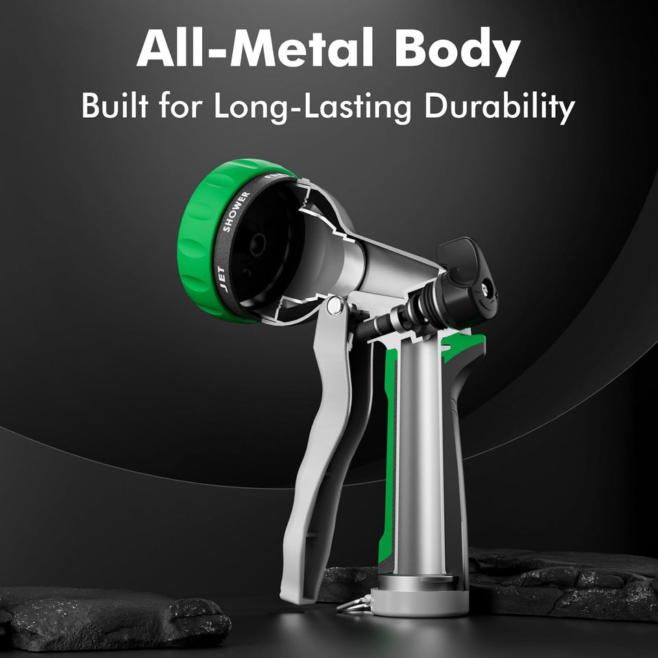 RESTMO Garden Hose Nozzle, Heavy Duty Metal Water Hose Nozzle with 7 Adjustable Spray Patterns, High Pressure Hand Sprayer with Flow Control for Watering CWants & Lawns, Washing Cars & Pets