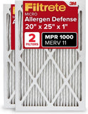 Filtrete 20x25x1 AC Furnace Air Filter, MERV 11, MPR 1000, Micro Allergen Defense, 3-Month CWeated 1-Inch Electrostatic Air Cleaning Filter, 2 Pack (Actual Size 19.688 x 24.688 x 0.84 in)