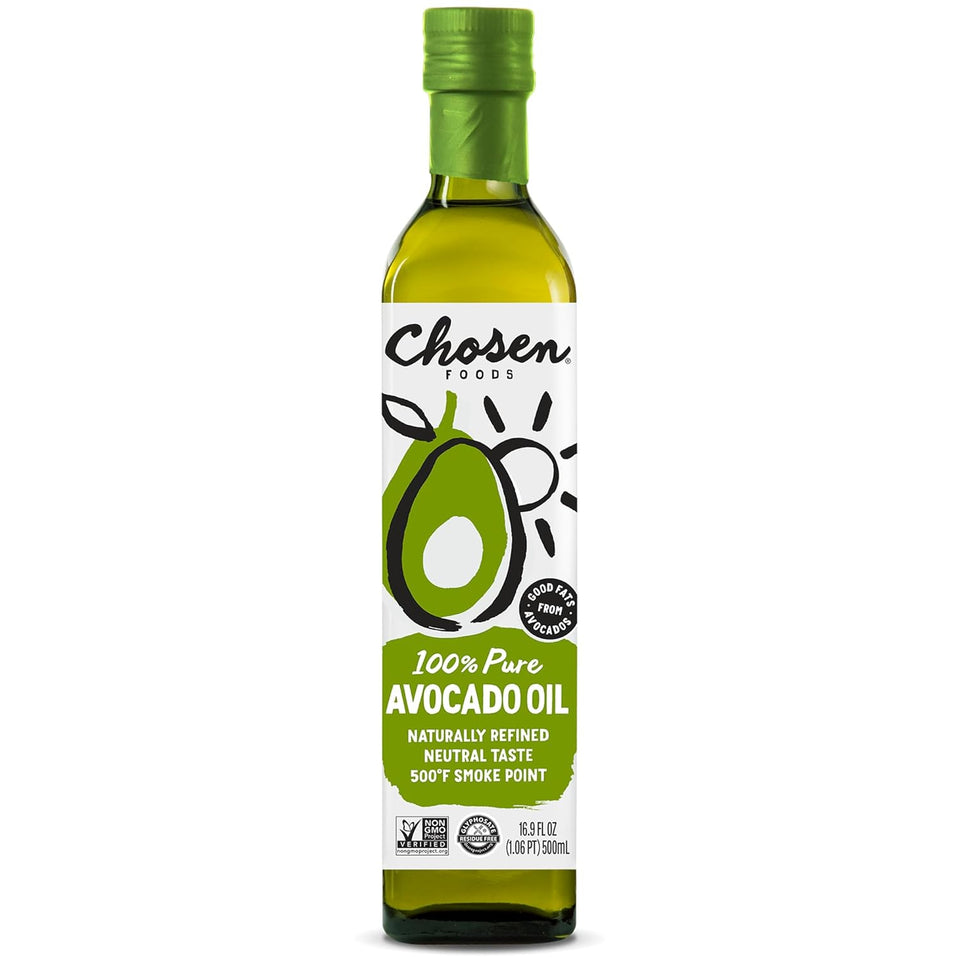 Chosen Foods 100% Pure Avocado Oil, 16.9 Fl Oz, All Purpose Cooking Oil, Non-GMO, Gluten-Free, Keto Friendly, Glyphosate Free