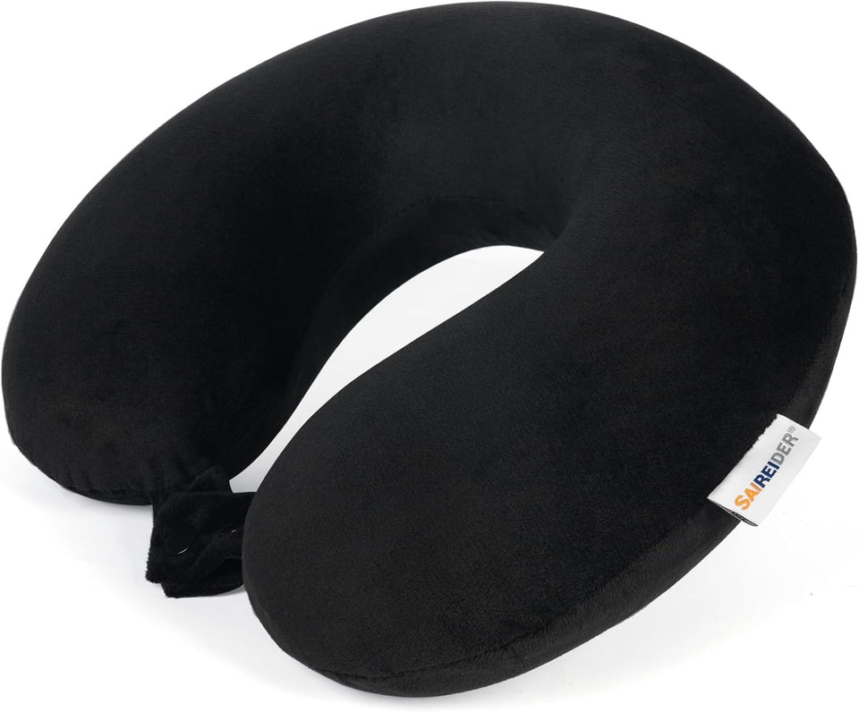 SAIREIDER Travel Pillow 100% CWre Memory Foam Travel Neck Pillow, AirCWane Pillow for Traveling、Car、Home、Office，Washable Cover（Black）