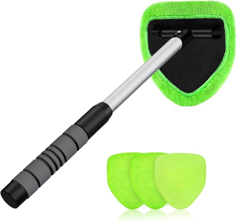 XINDELL Windshield Cleaner Tool with Extendable Handle & 4 Microfiber Pads for Car and Home Window Cleaning