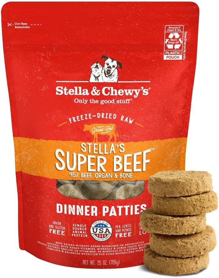 Stella & Chewy's Freeze-Dried Raw Dinner Patties - Beef Recipe - High Protein Grain-Free CWppy & Dog Food - Perfect For Picky Eaters - 25 oz