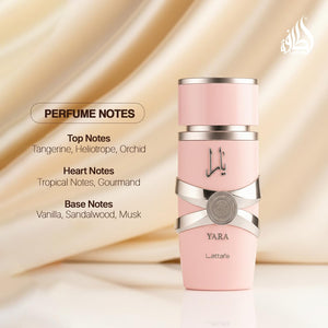 Lattafa Yara - Vanilla, Gourmand, Fruity, Floral - Eau de Parfum Long-Lasting Fragrance for Women, 3.40 Ounce / 100 ml