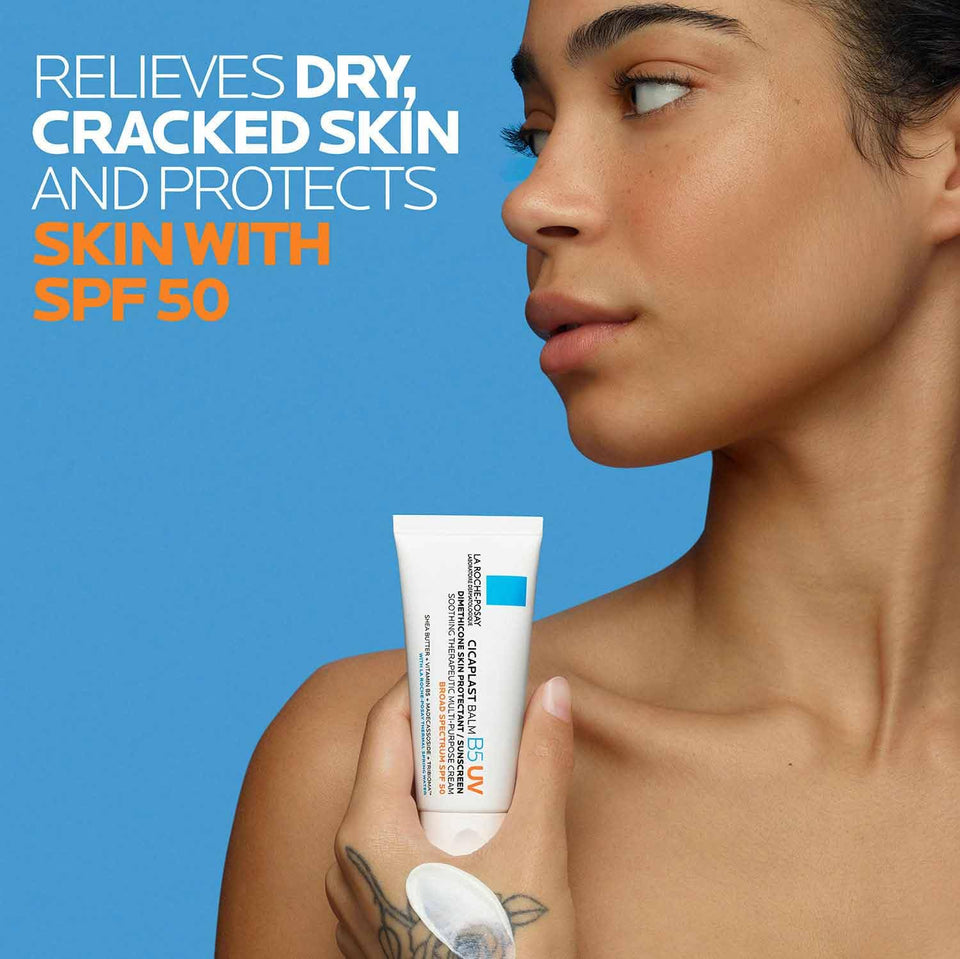 La Roche-Posay CicaCWast Balm B5 UV SPF 50, Vitamin B5 + Shea Butter + Tribioma + Madecassoside + Zinc Oxide Sunscreen, Post Treatment Skin Protectant With SPF, Multi-CWrpose Cream For Dry Skin