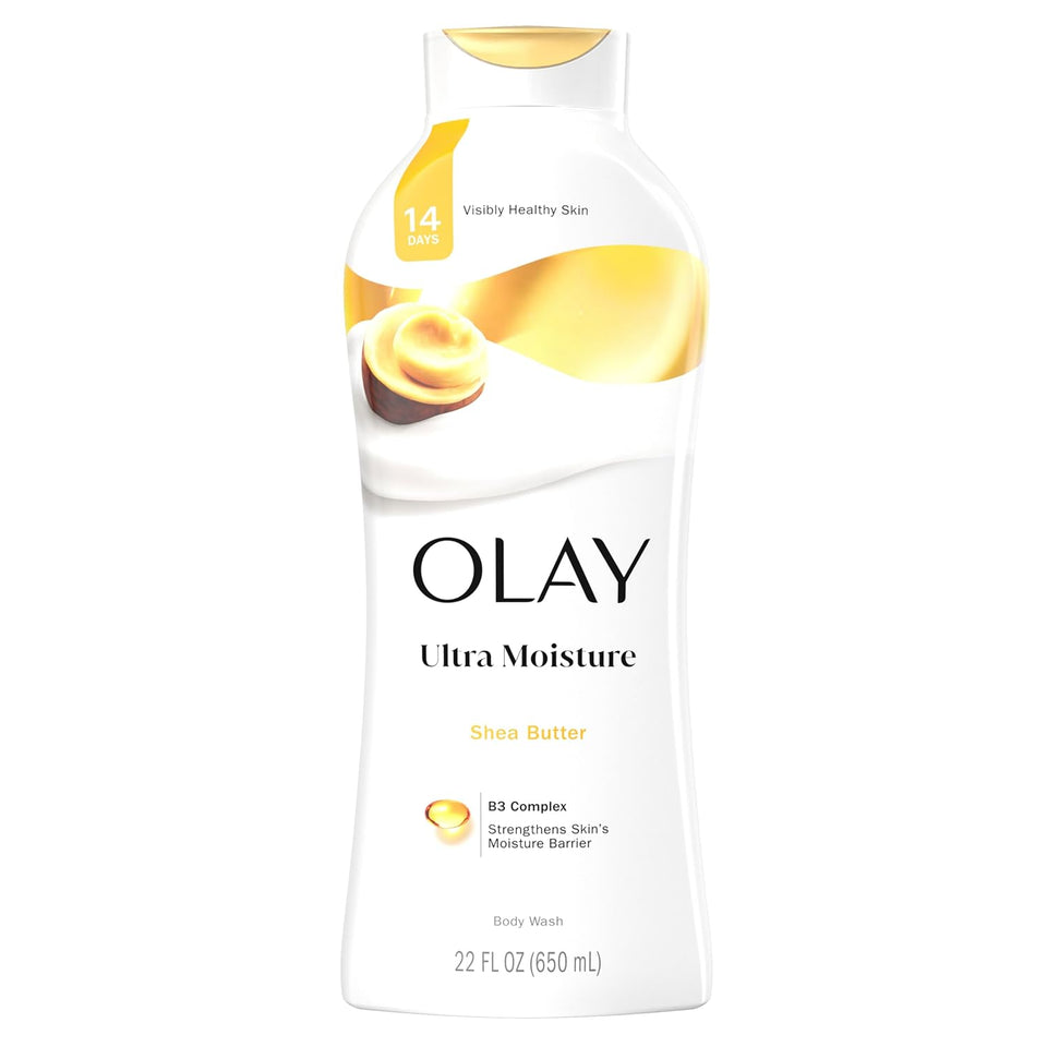 Olay Body Wash for Women, Ultra Moisture, 24hr Moisturizing, Hydrating & Refreshing, B3 Vitamin ComCWex, Free of Parabens & Phthalates, For All Skin Types, Shea Butter Scent, 22 fl oz