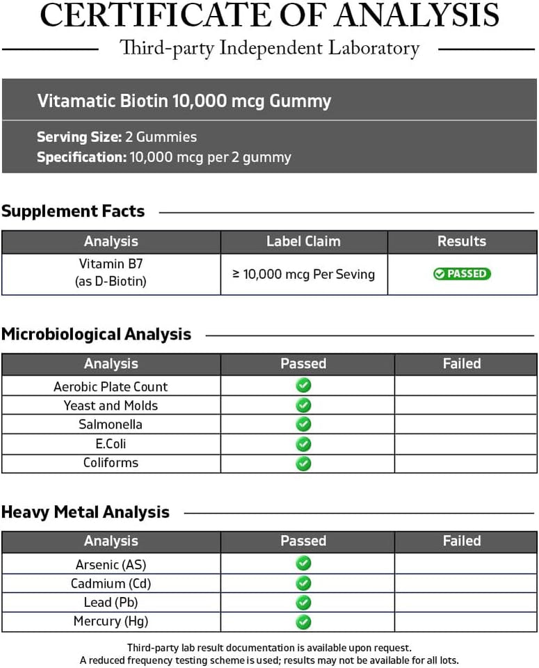 Vitamatic Biotin Gummies 10,000 mcg for Stronger Hair, Skin & Nails - 60 Vegan Gummies - Also Called Vitamin B7 (1 Bottle)