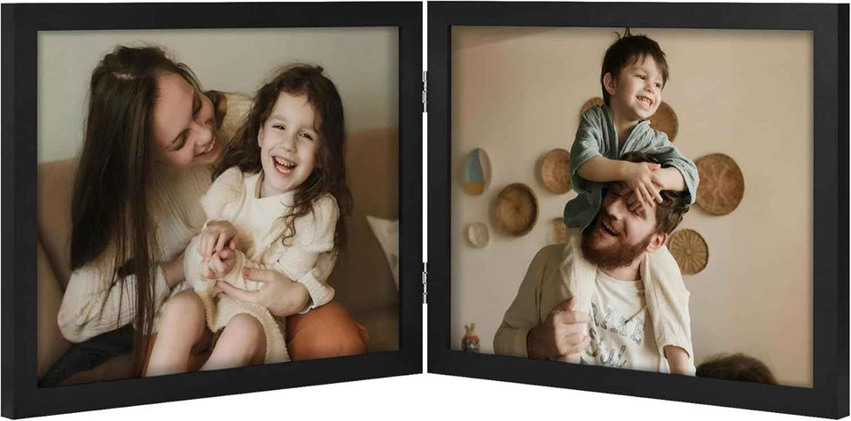 decorUhome Double 4x6 Picture Frame Vertical, Engineered Wood Bifold Photo Frame with Plexiglass for Tabletop Display, 4x6, Black
