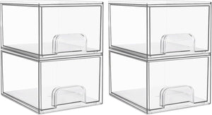 Vtopmart 4 Pack Clear Small Stackable Storage Drawers,Acrylic Bathroom Makeup Organizer,Plastic Storage Bins For Vanity, Undersink, Kitchen Cabinets, Pantry, Home Organization
