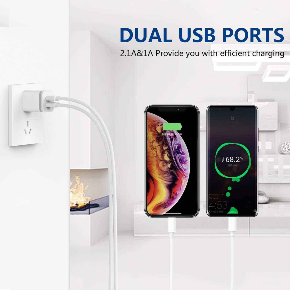 USB Wall Charger, LUOATIP 3-Pack 2.1A 5V Dual Port Cube Power Adapter Plug Block Charging Box Brick for iPhone 14 13 12 11 Pro Max SE XS XR X 8 7 6 6S Plus, Galaxy, LG, Moto, Android Phones