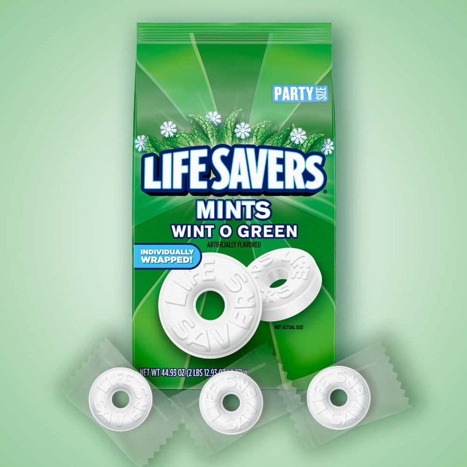 LIFE SAVERS Wint-O-Green Summer Candy Individually Wrapped Hard Mints, Party Size, 2.8 LB Bulk Bag
