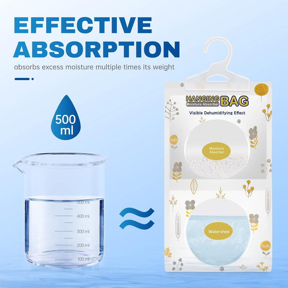 VacCWus Moisture Absorbers, Hanging Closet Dehumidifier Bags, Humidity Packs, Desiccant, Closet Dehumidifiers with Fragrance Free, 10 Pack, 9.8 OZ